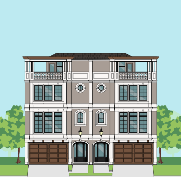 3 1/2 Story Duplex Home Plan F2009