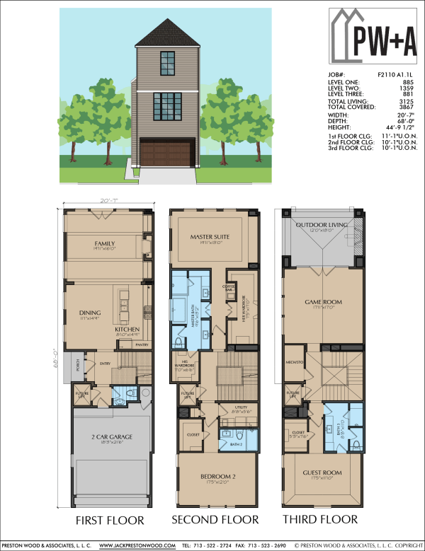 Three Story Townhome Plan F2110 A1.1