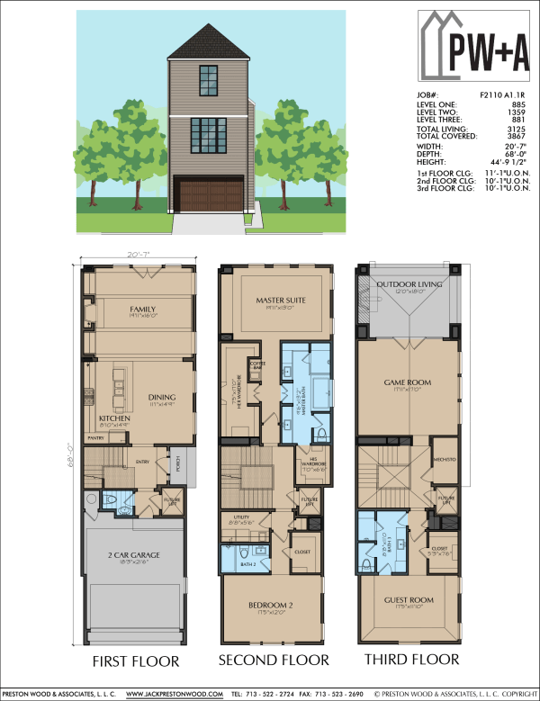 Three Story Townhome Plan F2110 A1.1
