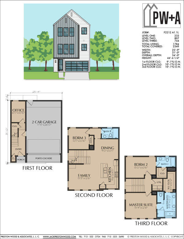 Three Story Townhome Plan F2212 A1.1