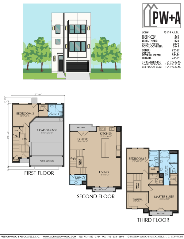 Three Story Townhome Plan F3119 A1.1