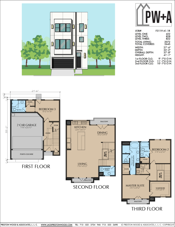 Three Story Townhome Plan F3119 A1.1