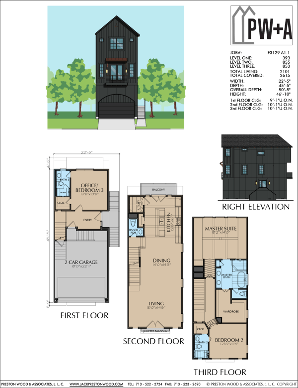 Three Story Townhome Plan F3129 A1