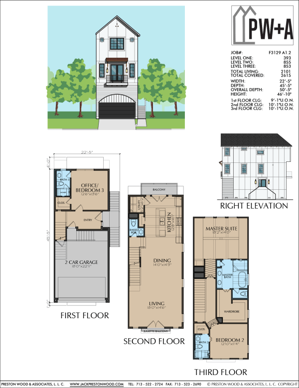 Three Story Townhome Plan F3129 A1