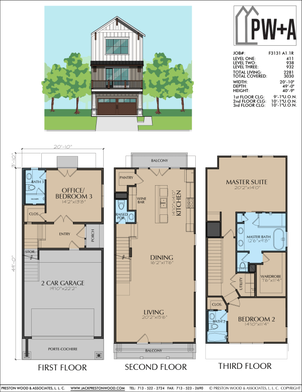 Three Story Townhome Plan F3131 A1.1