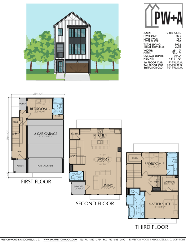 Three Story Townhome Plan F3185 A1.1