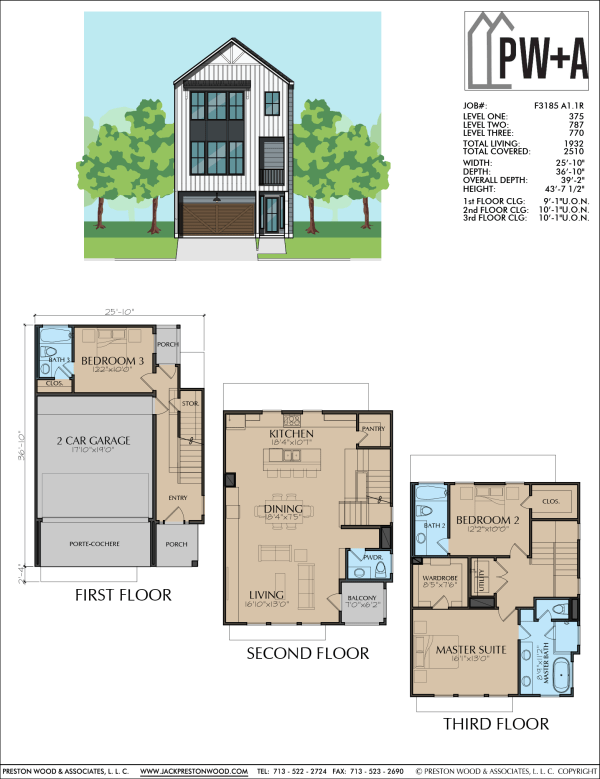 Three Story Townhome Plan F3185 A1.1