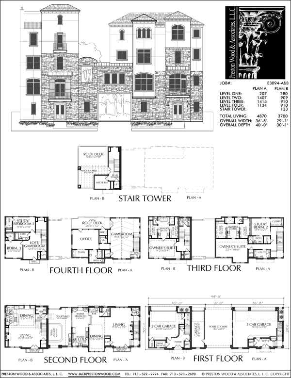 4 1/2 Story Duplex Townhome Plan E3094