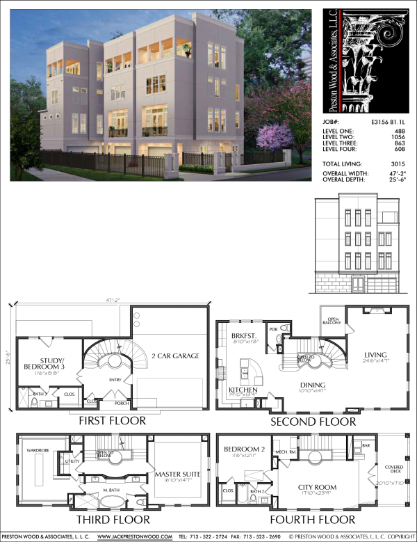 Four Story Townhome Plan E3156 B1.1