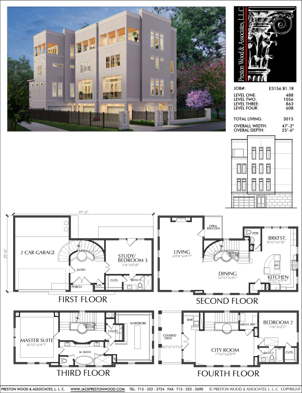 Four Story Townhome Plan E3156 B1.1