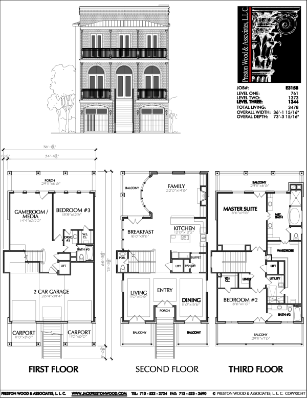 Three Story Urban Home Plan E3158