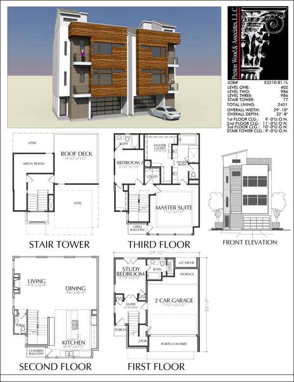3 1/2 Story Townhome Plan E3210 B1.1