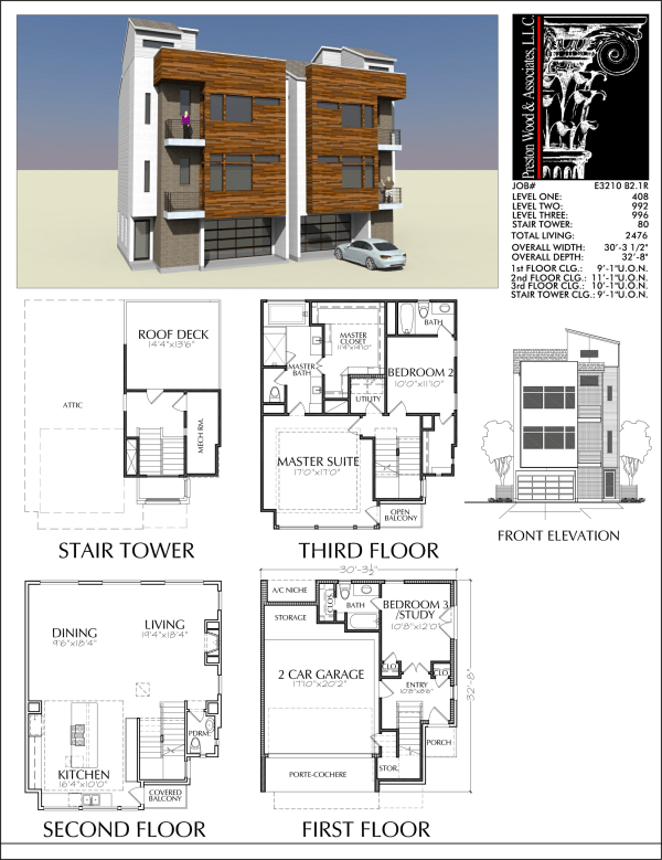 3 1/2 Story Townhome Plan E3210 B2.1