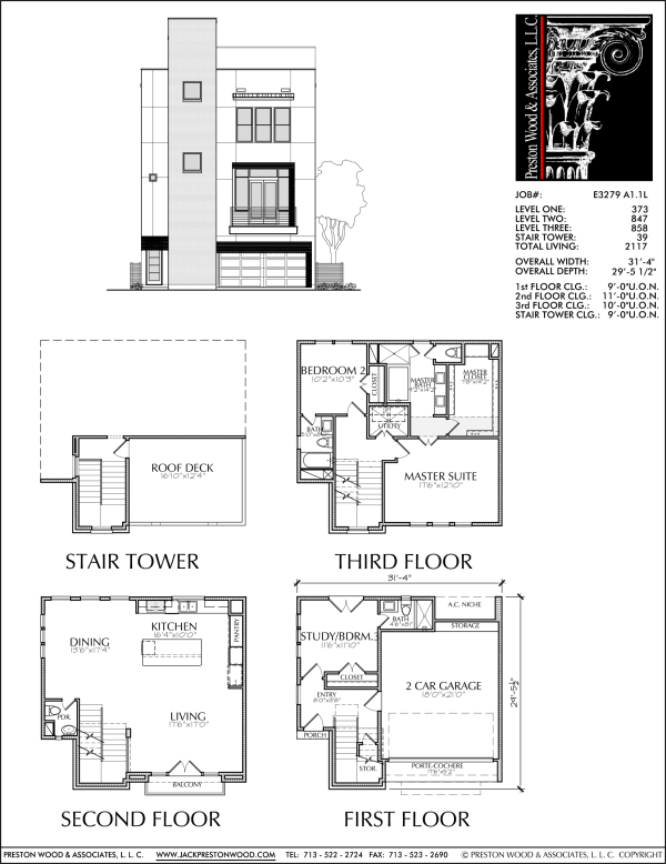 3 1/2 Story Townhome Plan E3279 A1.1