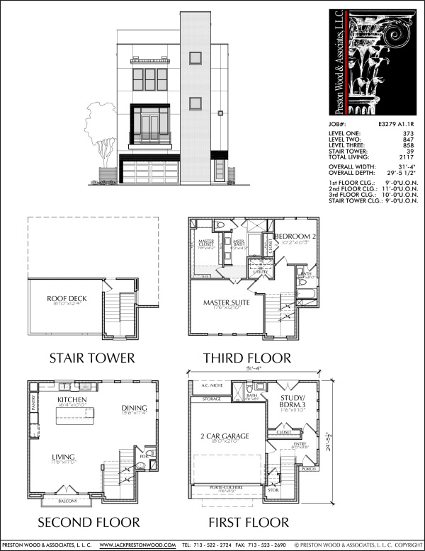3 1/2 Story Townhome Plan E3279 A1.1