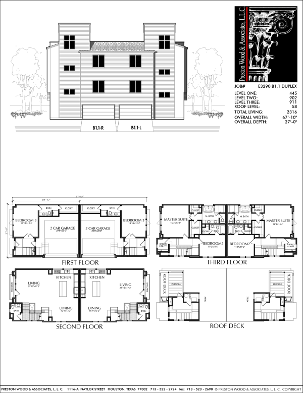 3 1/2 Story Duplex Townhome Plan E3290 B1.1