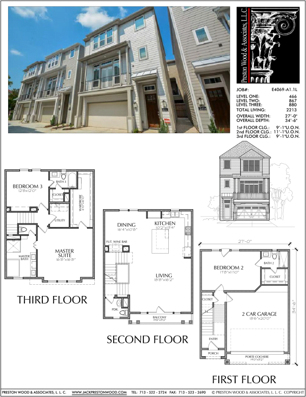 Three Story Townhome Plan E4069 A1.1