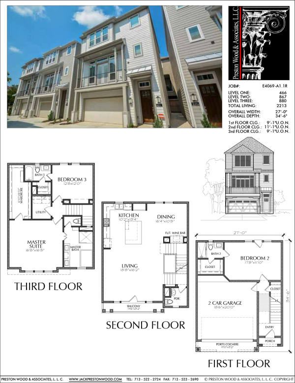 Three Story Townhome Plan E4069 A1.1