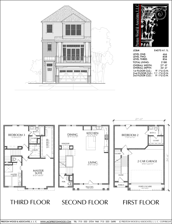 Three Story Townhome Plan E4070 A1.1