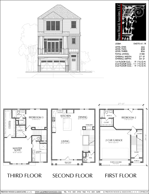 Three Story Townhome Plan E4070 A1.1