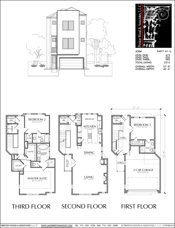 Three Story Townhome Plan E4071 A1.1