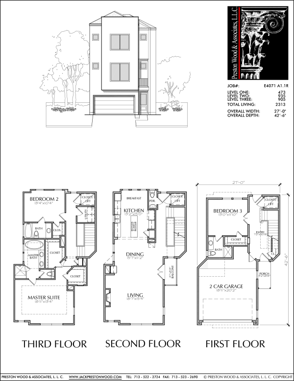 Three Story Townhome Plan E4071 A1.1