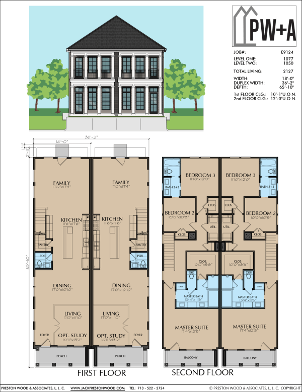 Two Story Duplex Townhome Plan E9124