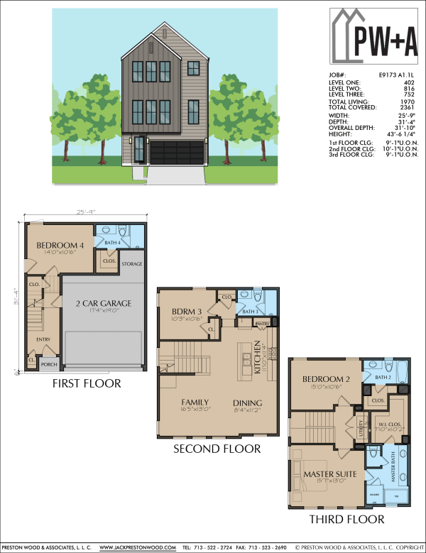 Three Story Townhome Plan E9173 A
