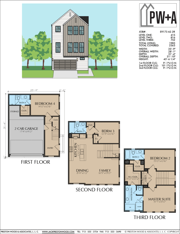 Three Story Townhome Plan E9173 A