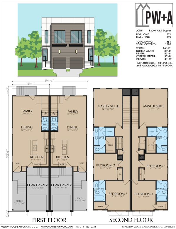 Two Story Duplex Townhome Plan F3097