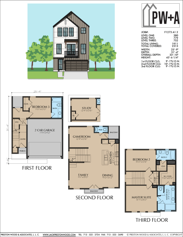 Three Story Townhome Plan F1273 A1.2