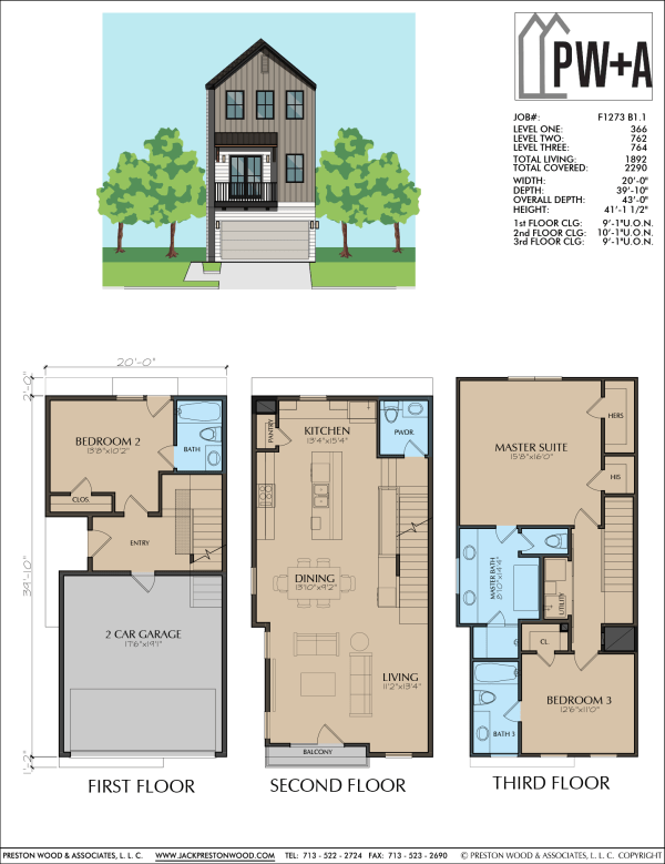 Three Story Townhome Plan F1273 B1.1
