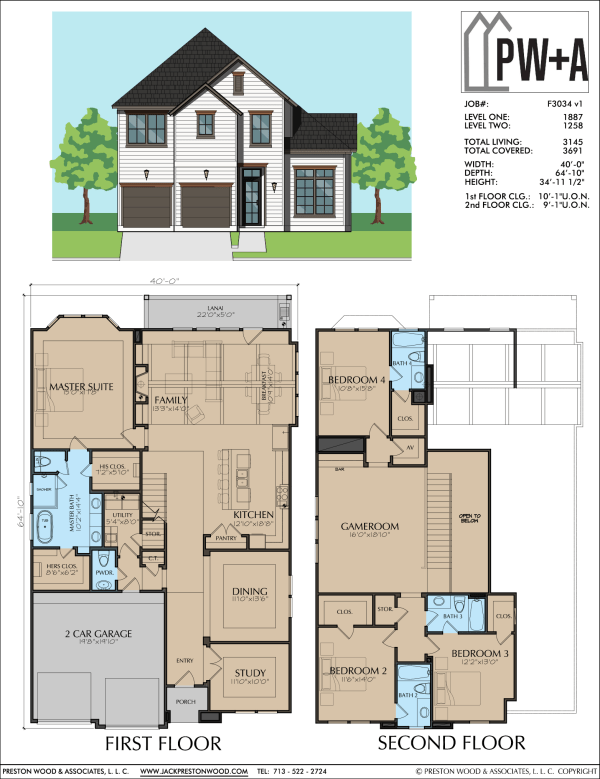 Two Story Urban Home Plan F3034