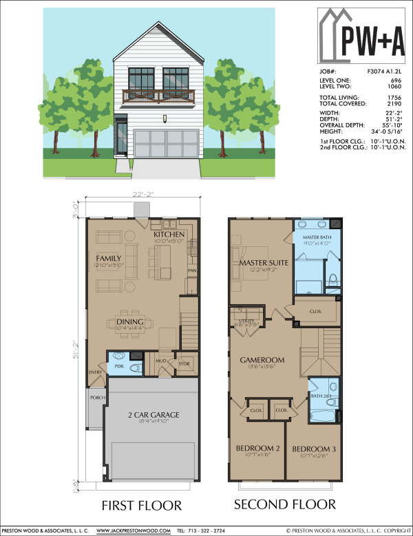 Two Story Townhome Plan F3074 A1