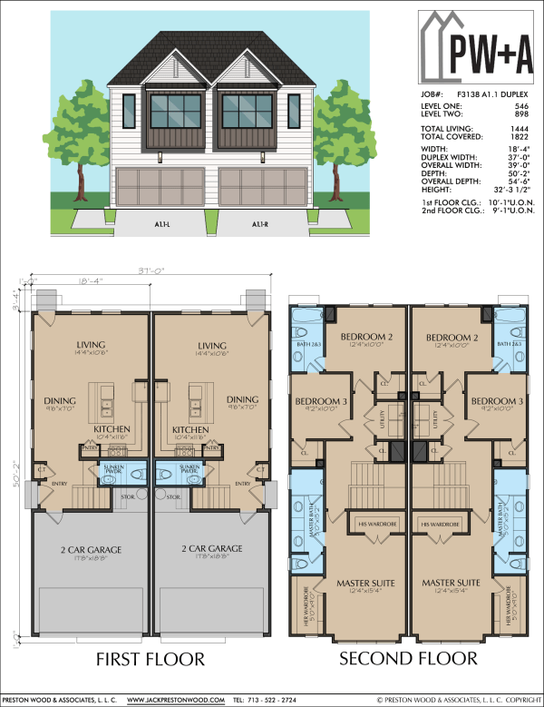 Two Story Duplex Townhome Plan F3138 A1