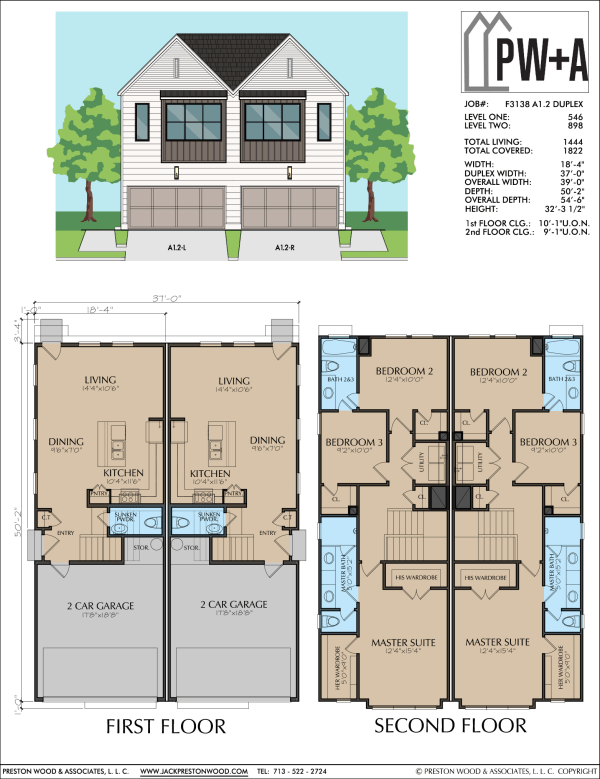 Two Story Duplex Townhome Plan F3138 A1