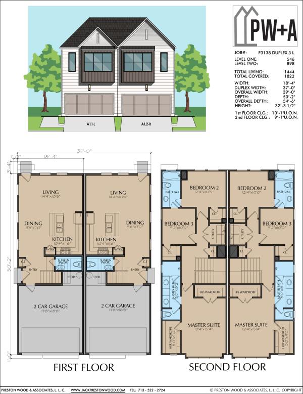 Two Story Duplex Townhome Plan F3138 A1