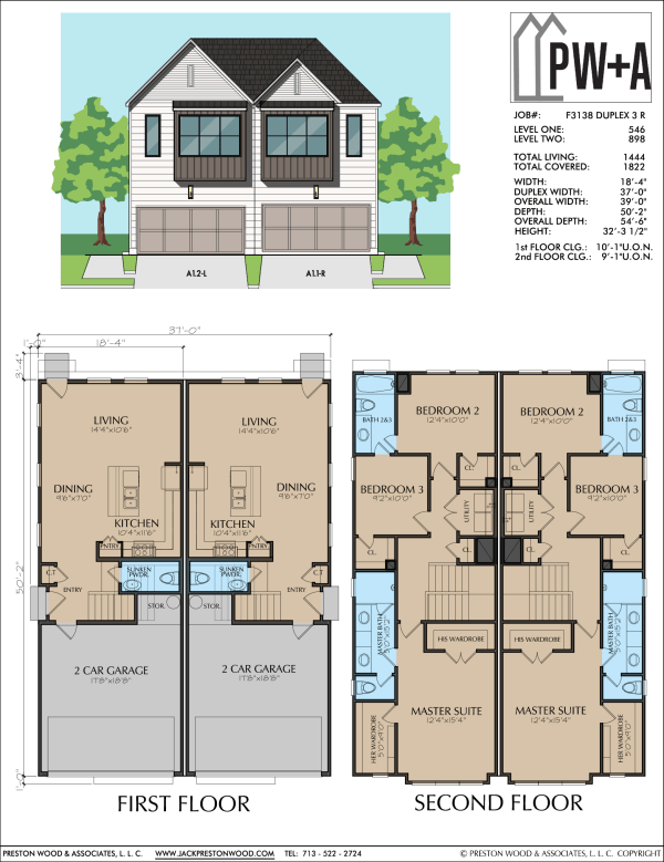 Two Story Duplex Townhome Plan F3138 A1