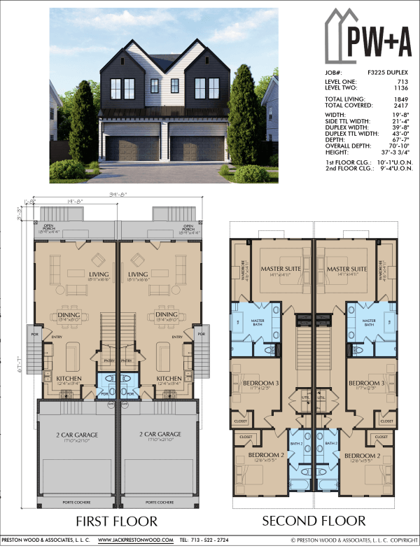 Two Story Duplex Townhome Plan F3225